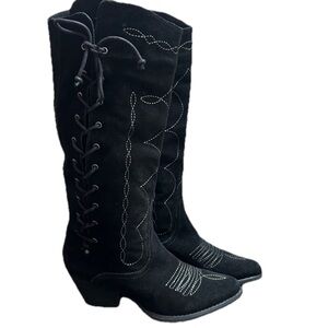 Reba Black suede y2k lace up cowboy boots Size 6.5 M